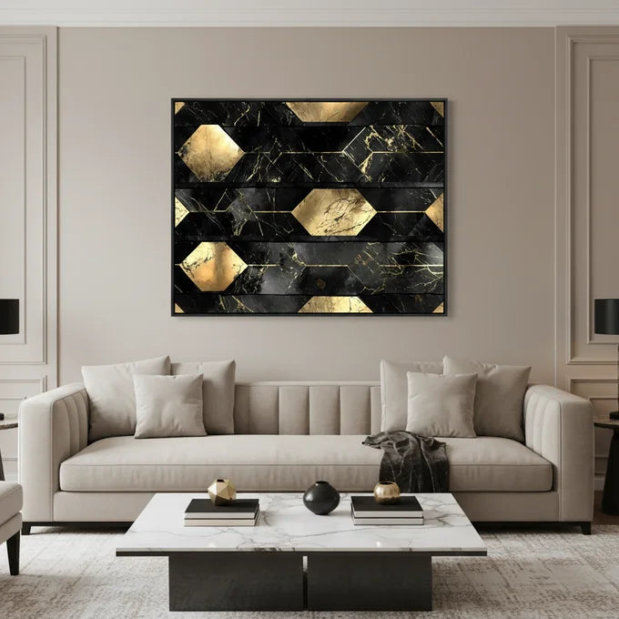 Tableau Géométrie Marbre Noir & Or