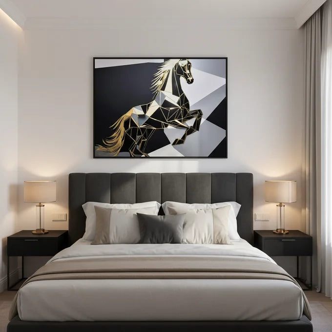 Tableau Cheval Géométrique Noir & Or
