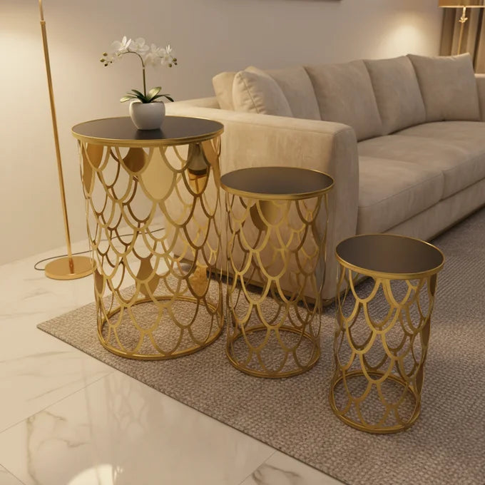 Set de 3 Tables Écailles Dorées