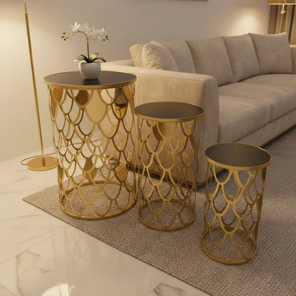 Set de 3 Tables Écailles Dorées