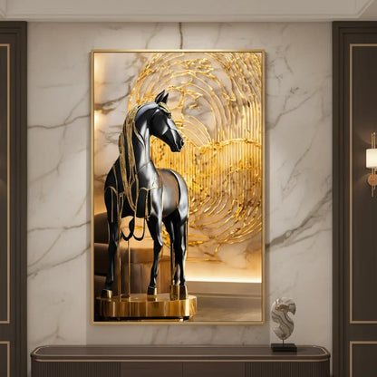 Tableau LED Cheval Noir & Or