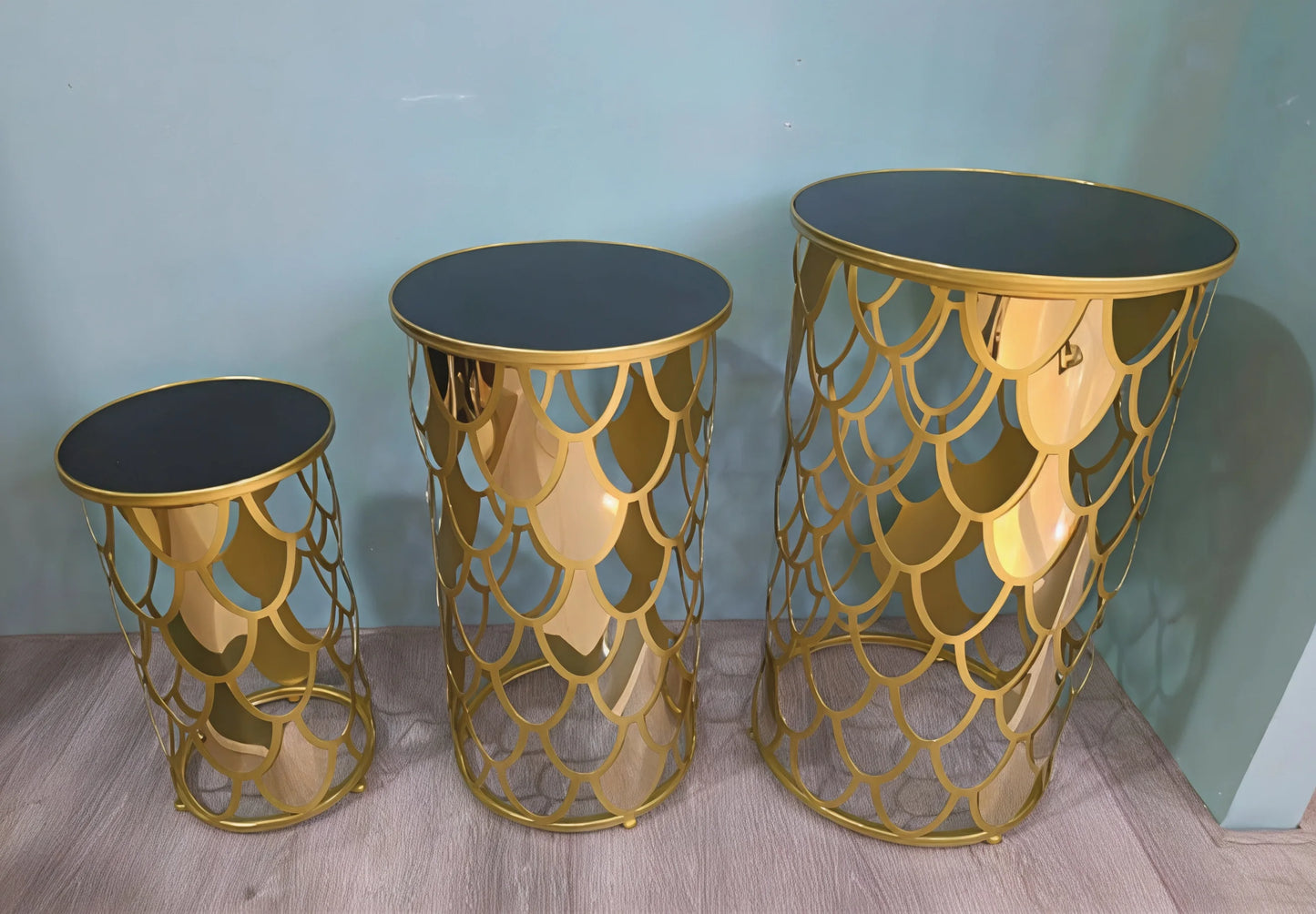 Set de 3 Tables Écailles Dorées