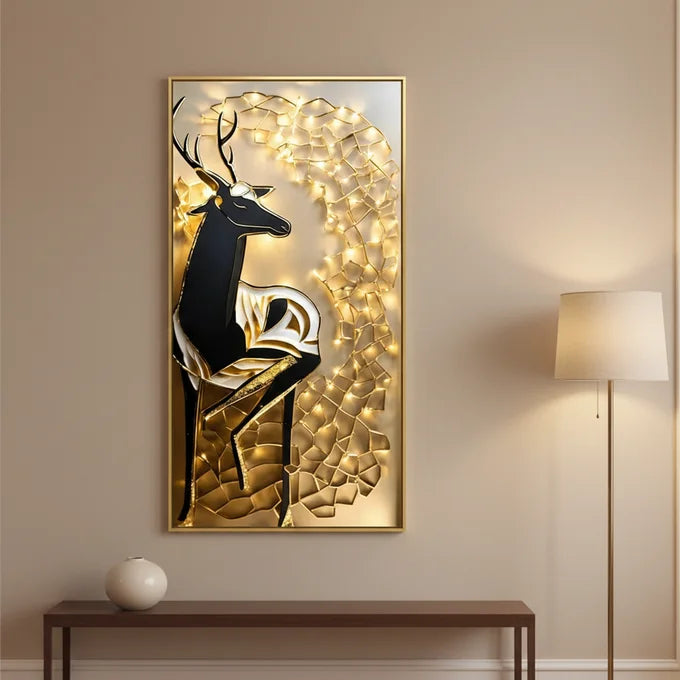 Tableau Cerf Doré Lumineux LED