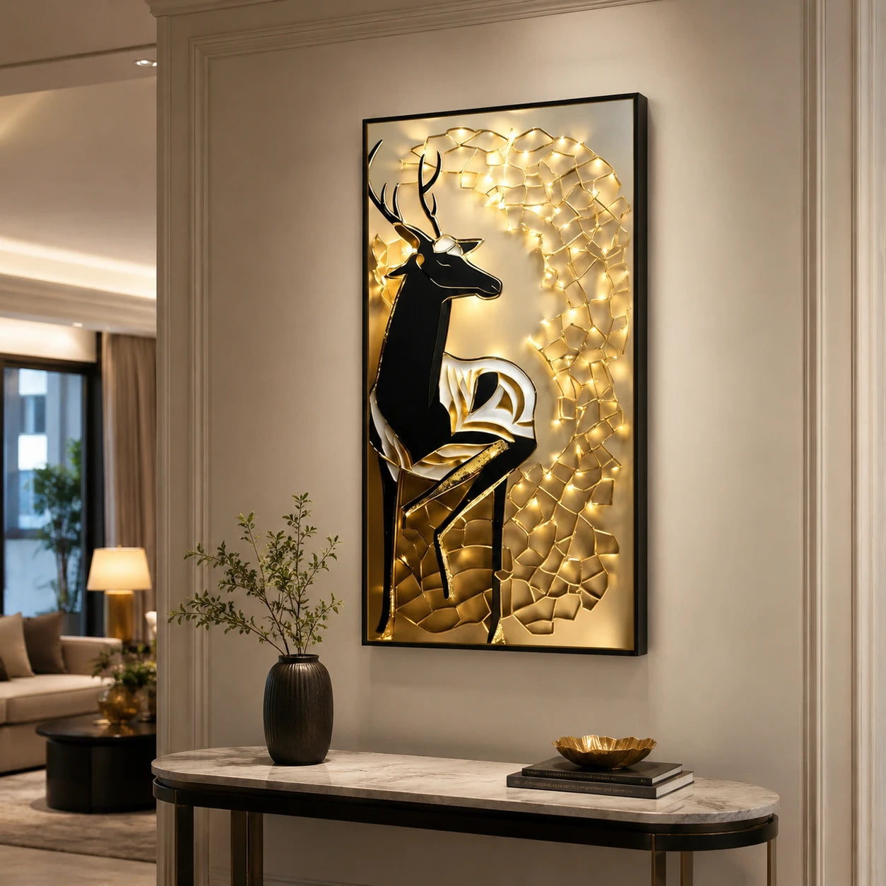 Tableau Cerf Doré Lumineux LED
