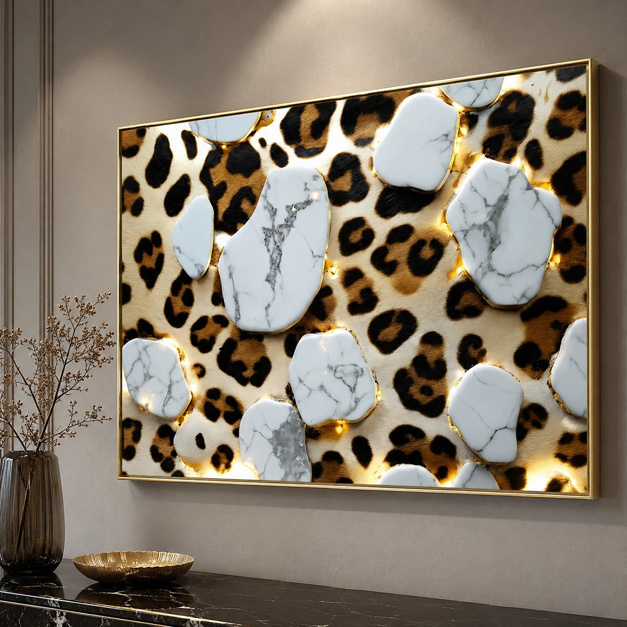 Tableau Léopard Marbre Doré
