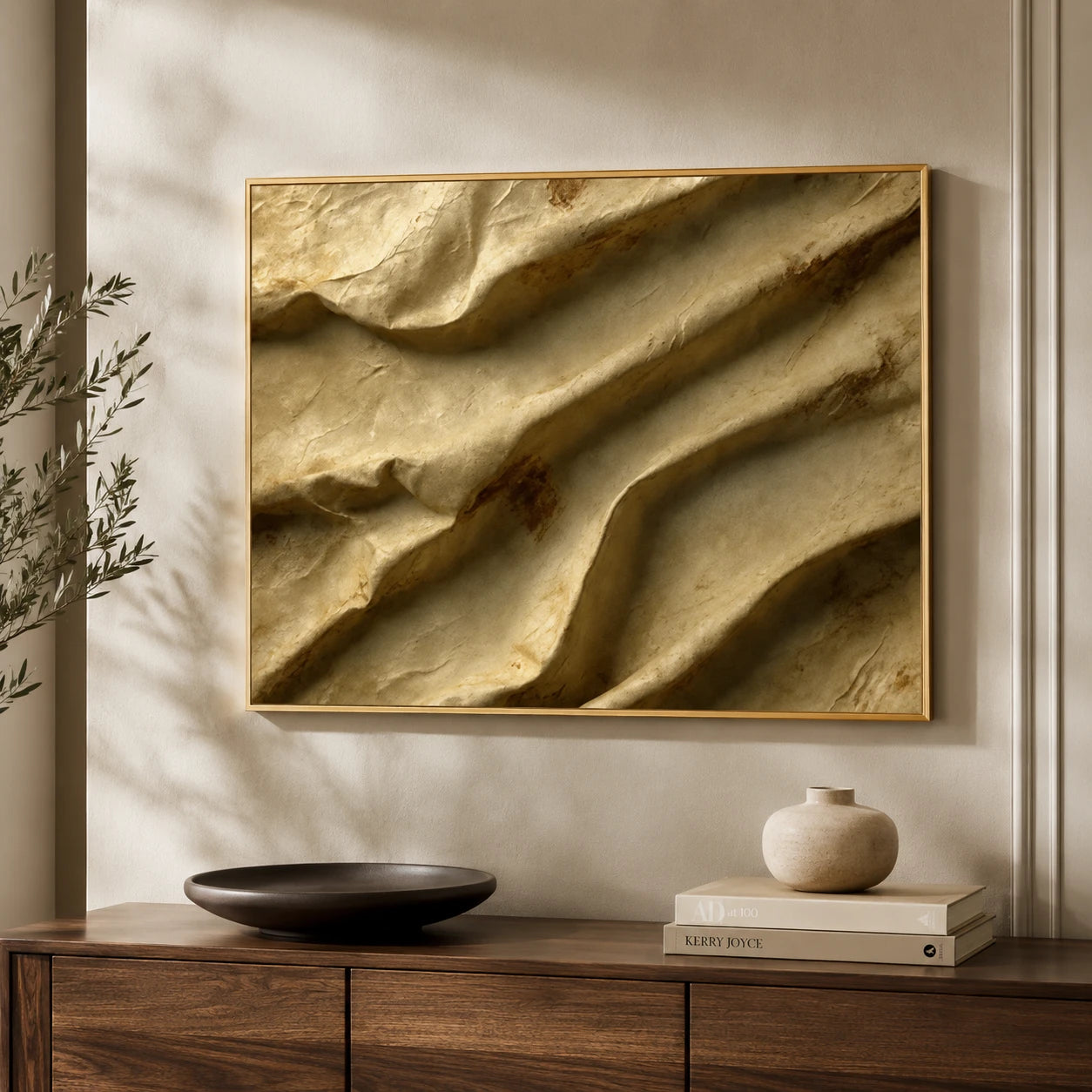 Tableau Relief Beige Doré